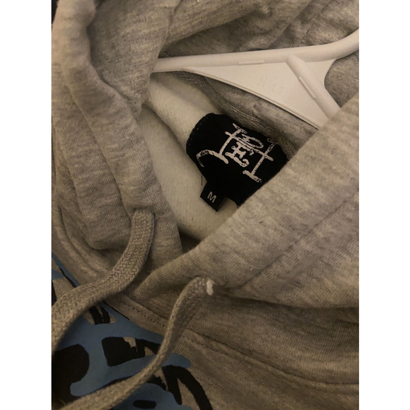 Ed Hardy Hoodie Size M Yellow Hair Skull Heather Grey NEW - Picture 3 of 3